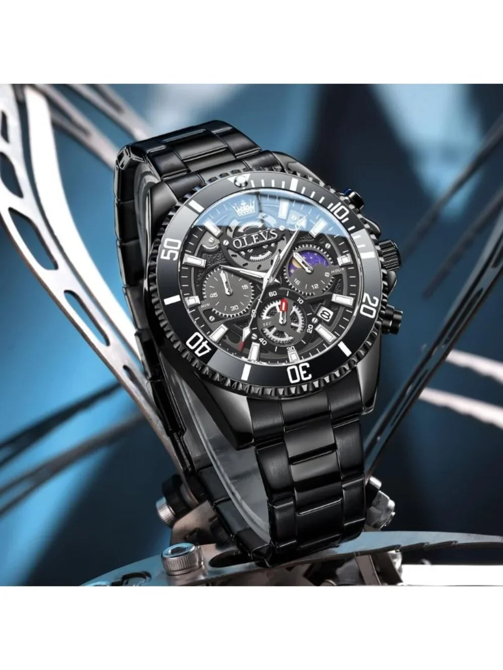 Men's All Black Stainless Steel Waterproof Business Date Dress Wrist Watches